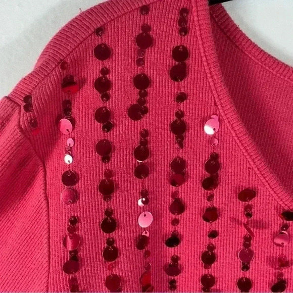 Quacker Factory Pink Ribbed Sequin 3/4 Sleeve Sweater Top Women Size 1X - Picture 4 of 12